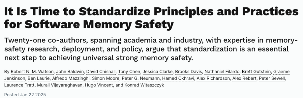 Memory Safety Standardisation